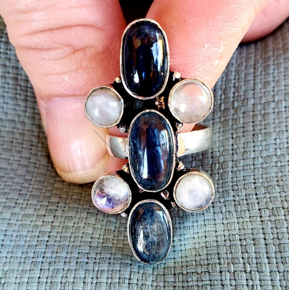 New Kyanite & Rainbow Moonstone 925 Silver Ring. - Picture 8 of 11